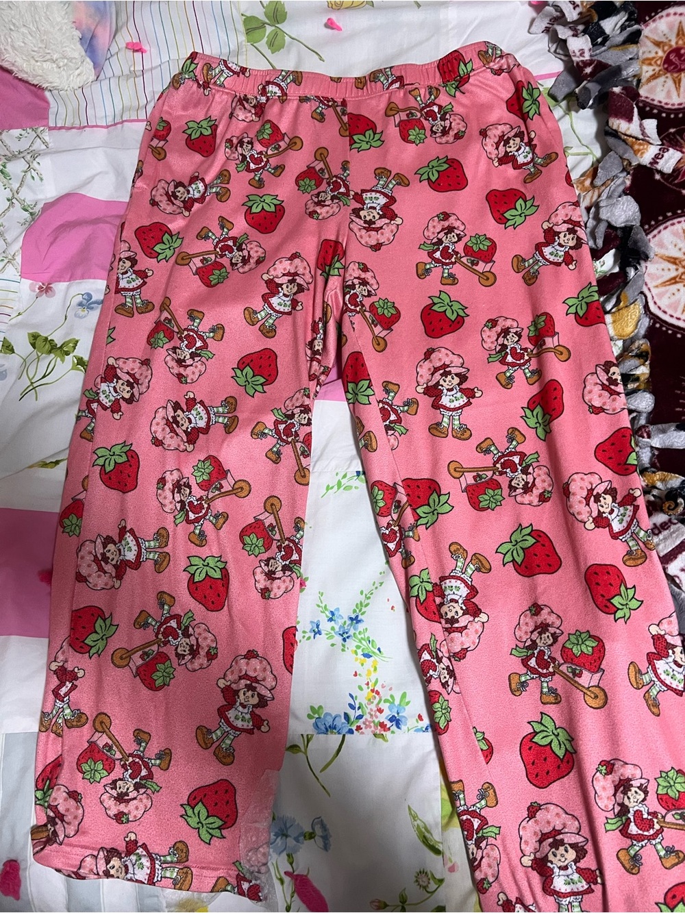 Girls Pink Strawberry Character Pajama Pants - Cute Pink Sleep Bottoms